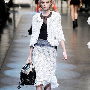 Dolce Gabbana Runway White Cotton Crochet Knit Skirt Suit Set – Italian Designer